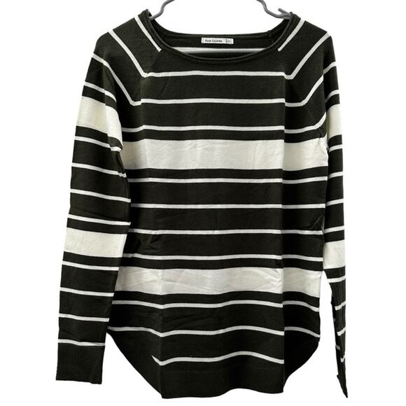Stitch‎ Fix Pink Clover Valencia Curved Ribbed Hem Olive & White Stripe Sweater - Picture 1 of 7
